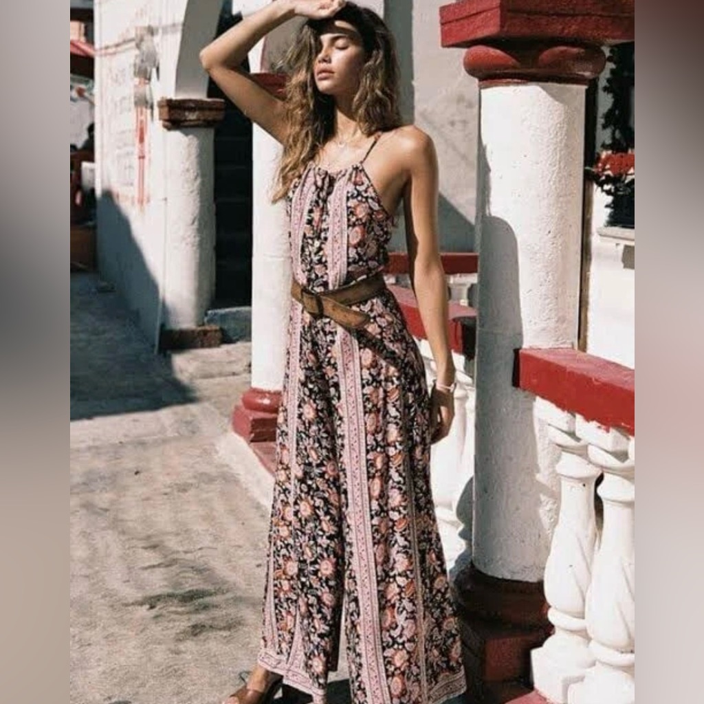 Arnhem Primrose Floral Open Back Jumpsuit Au 16 Us 12 Boho Wide Leg